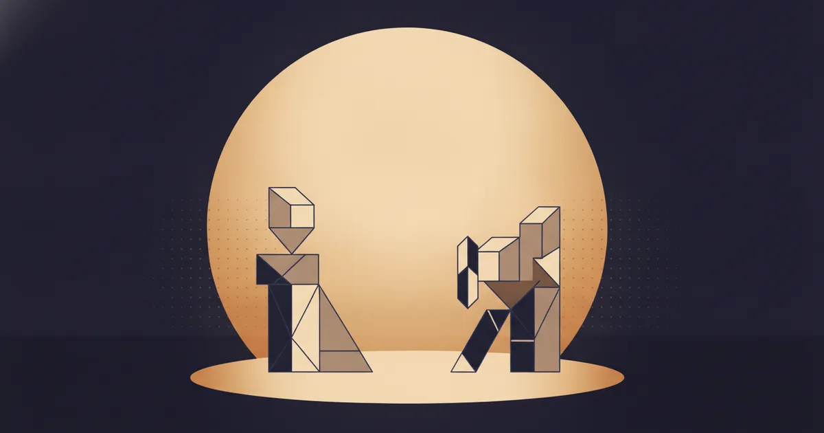 two forms meeting in a spotlight pool