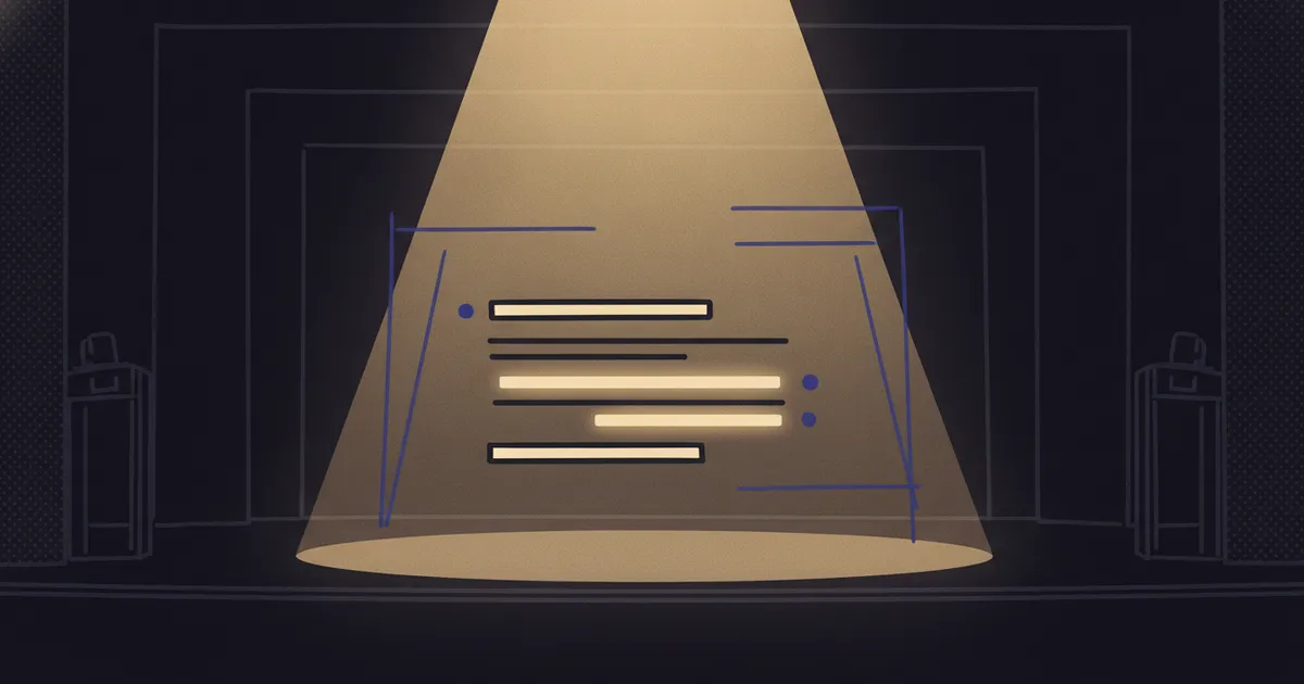 highlighted transcript lines under small spotlights
