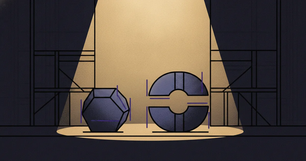 two forms meeting in a spotlight pool