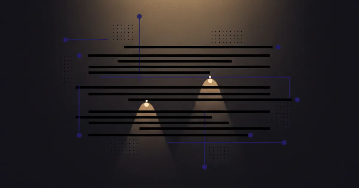 highlighted transcript lines under small spotlights