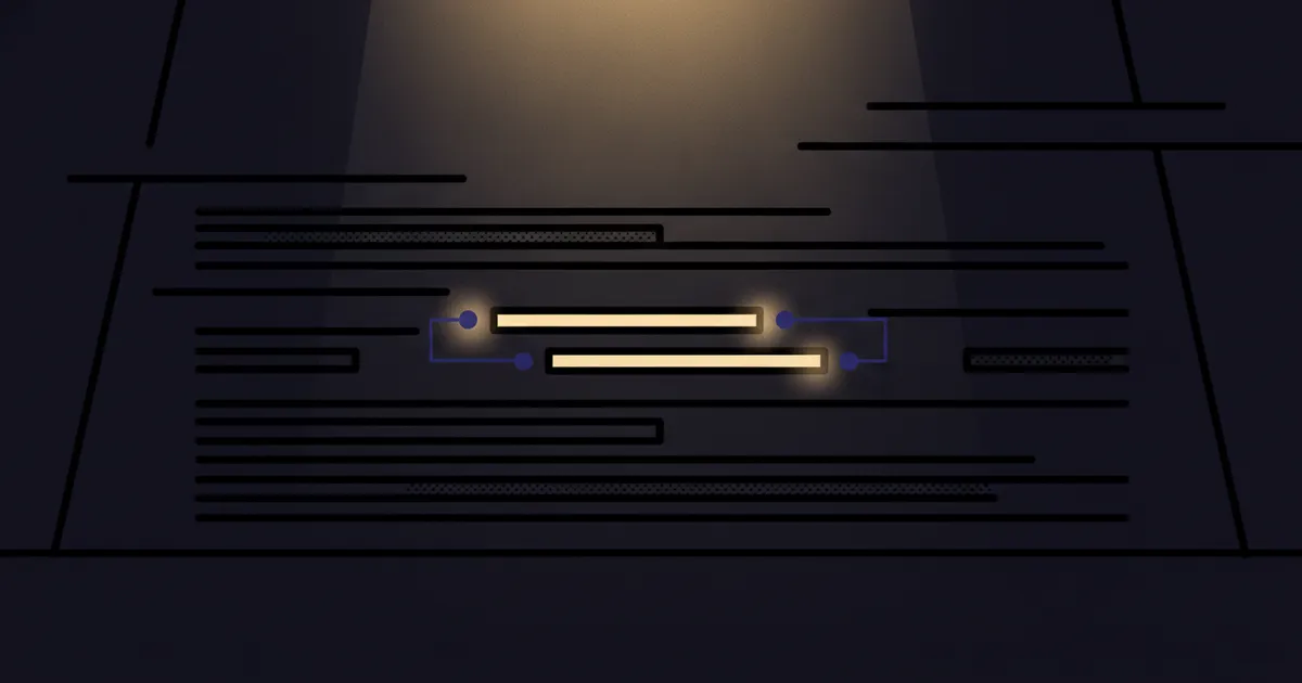 highlighted transcript lines under small spotlights