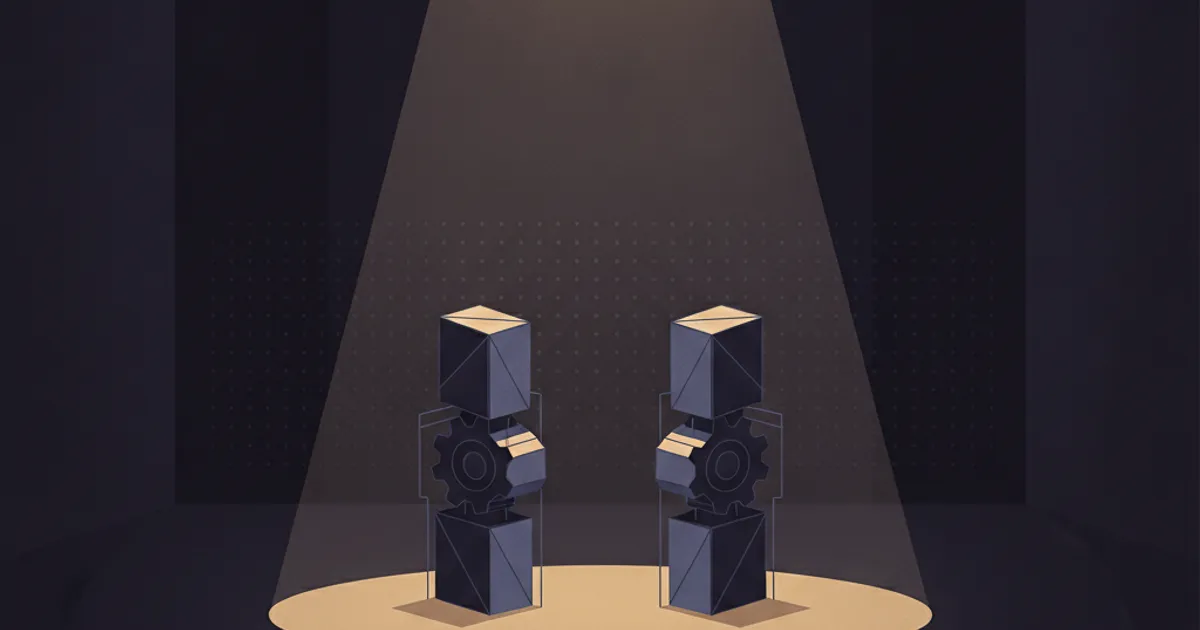 two forms meeting in a spotlight pool