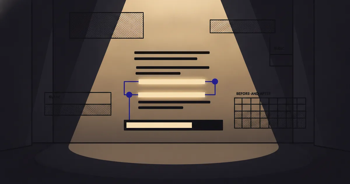 highlighted transcript lines under small spotlights