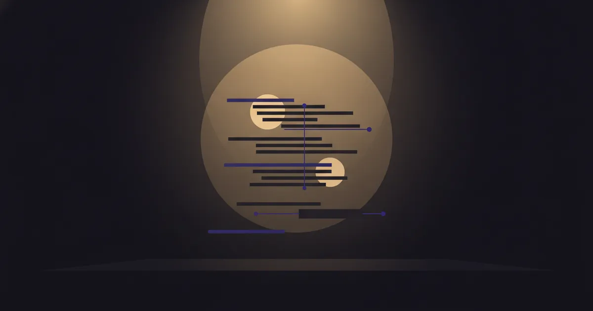 highlighted transcript lines under small spotlights