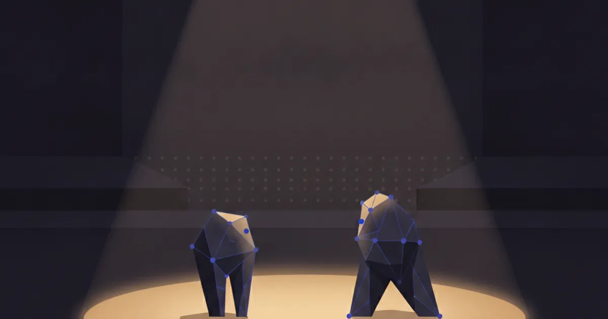 two forms meeting in a spotlight pool