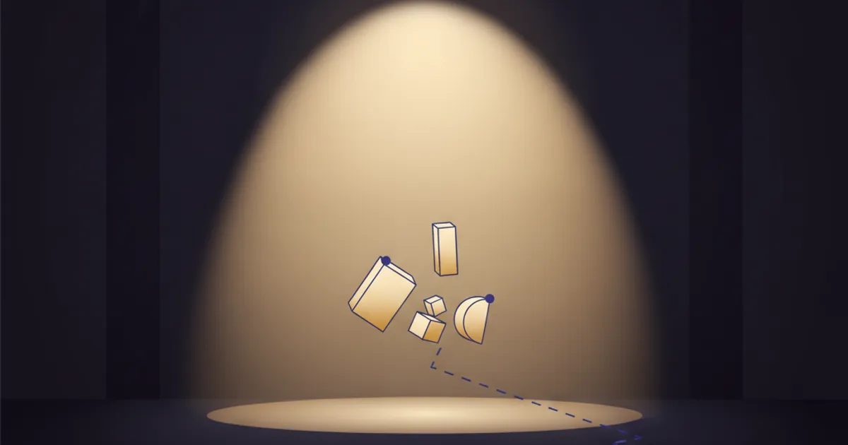 geometric forms in a warm spotlight pool on a dark stage
