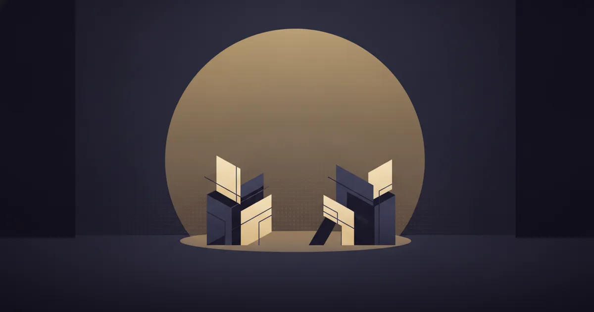 two forms meeting in a spotlight pool