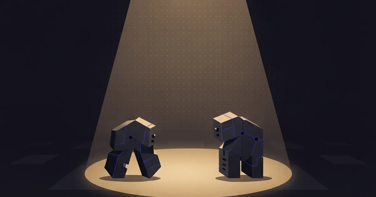 two forms meeting in a spotlight pool