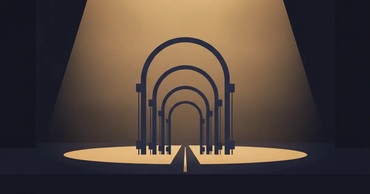 three gates in sequence on a lit path