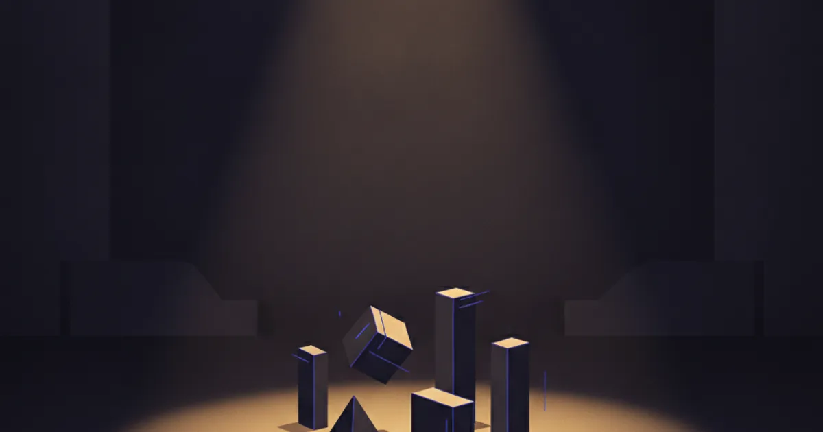 geometric forms in a warm spotlight pool on a dark stage