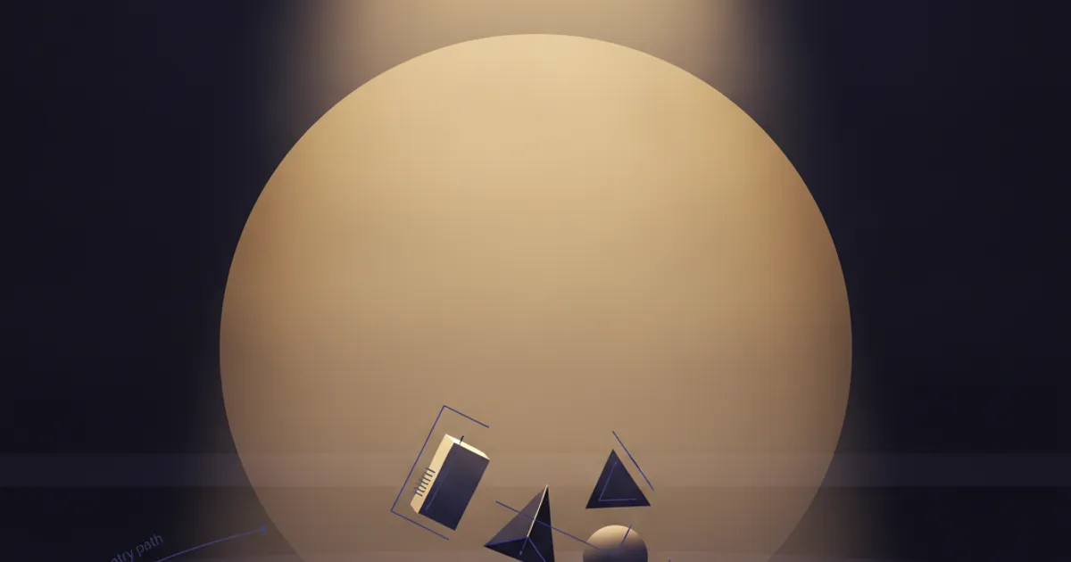 geometric forms in a warm spotlight pool on a dark stage