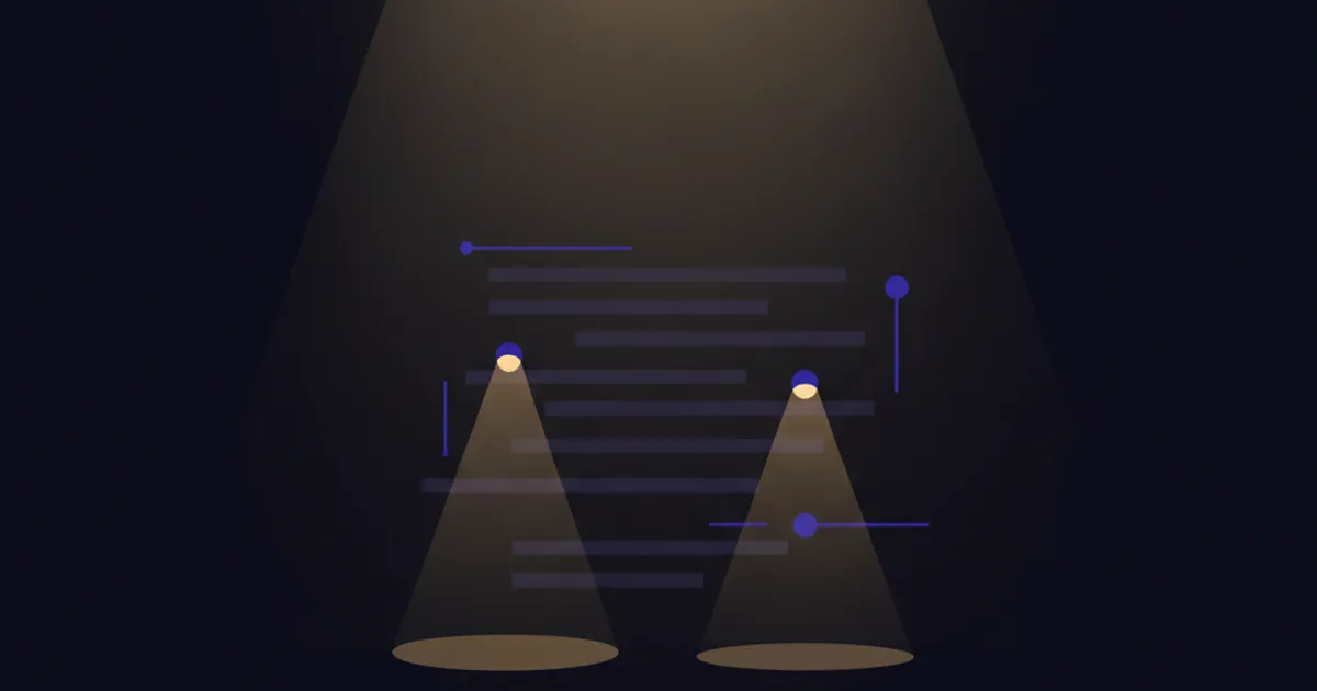 highlighted transcript lines under small spotlights